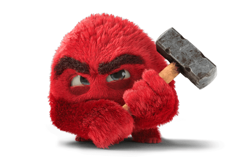 Bed Ache holding a hammer