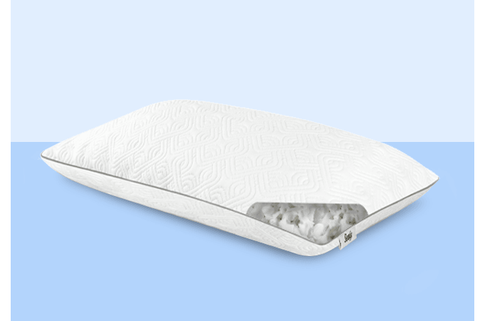 Sealy Adjustable Pillow against a two-toned, blue background